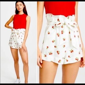 Anthropologie White Cherry Print Shorts